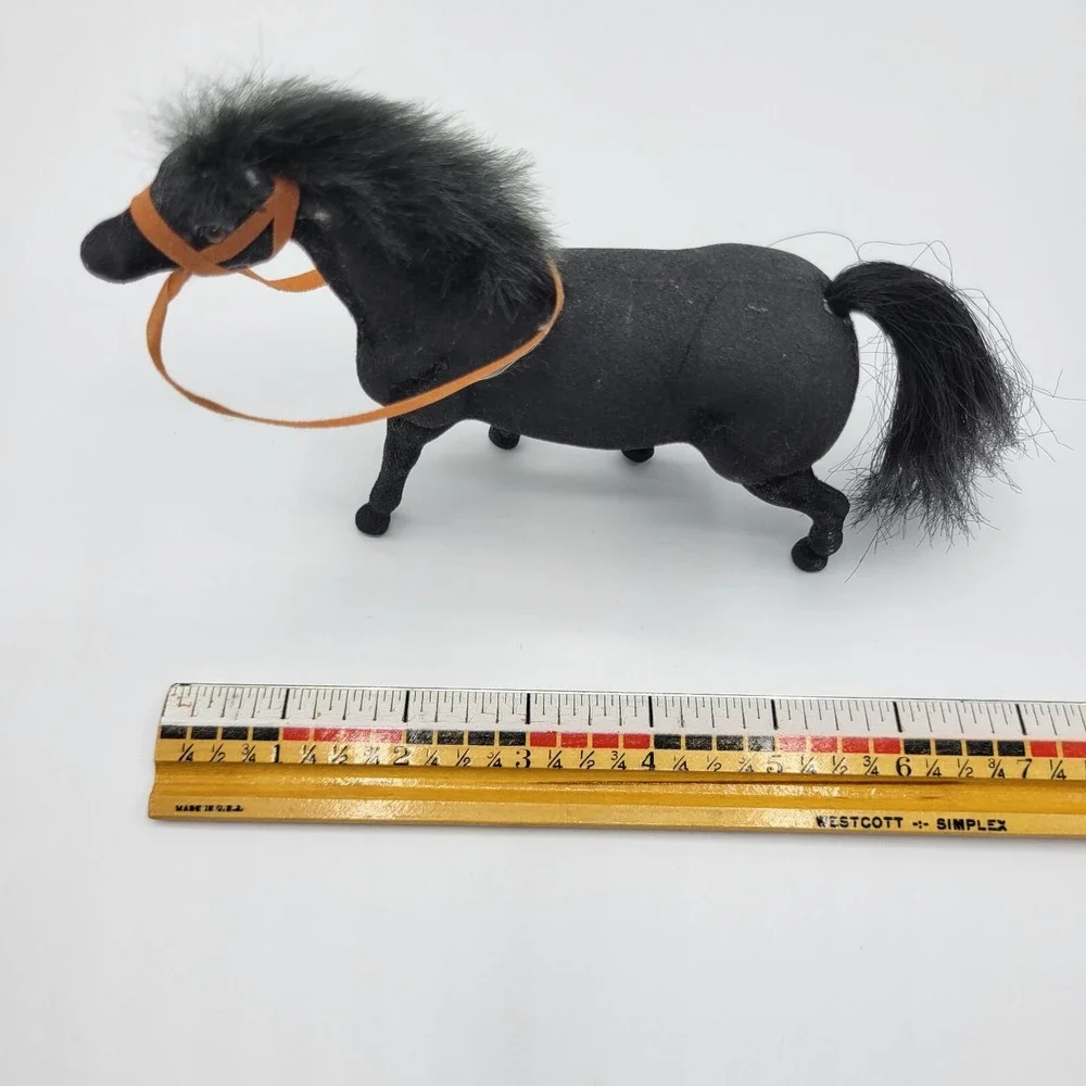 Vintage Flocked Plastic Horse Toy Figurine Pony Foal Black/Dark Gray 4.75
